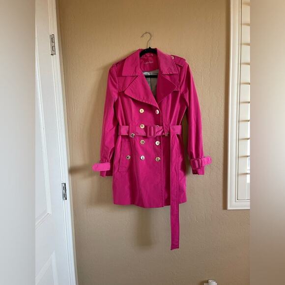 Calvin Klein Raspberry Pink Trench Coat - Picture 2 of 9